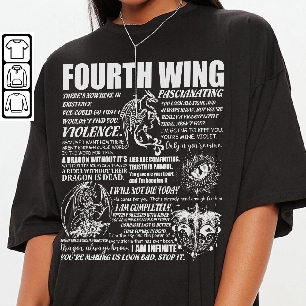 Fourth Wing Dragon Rider Doodle Art Shirt, Retro Fourth Wing Dragon Rider Book Lyrics Art Sweatshirt Hoodie Tattoo DA0806DT - 3.jpg