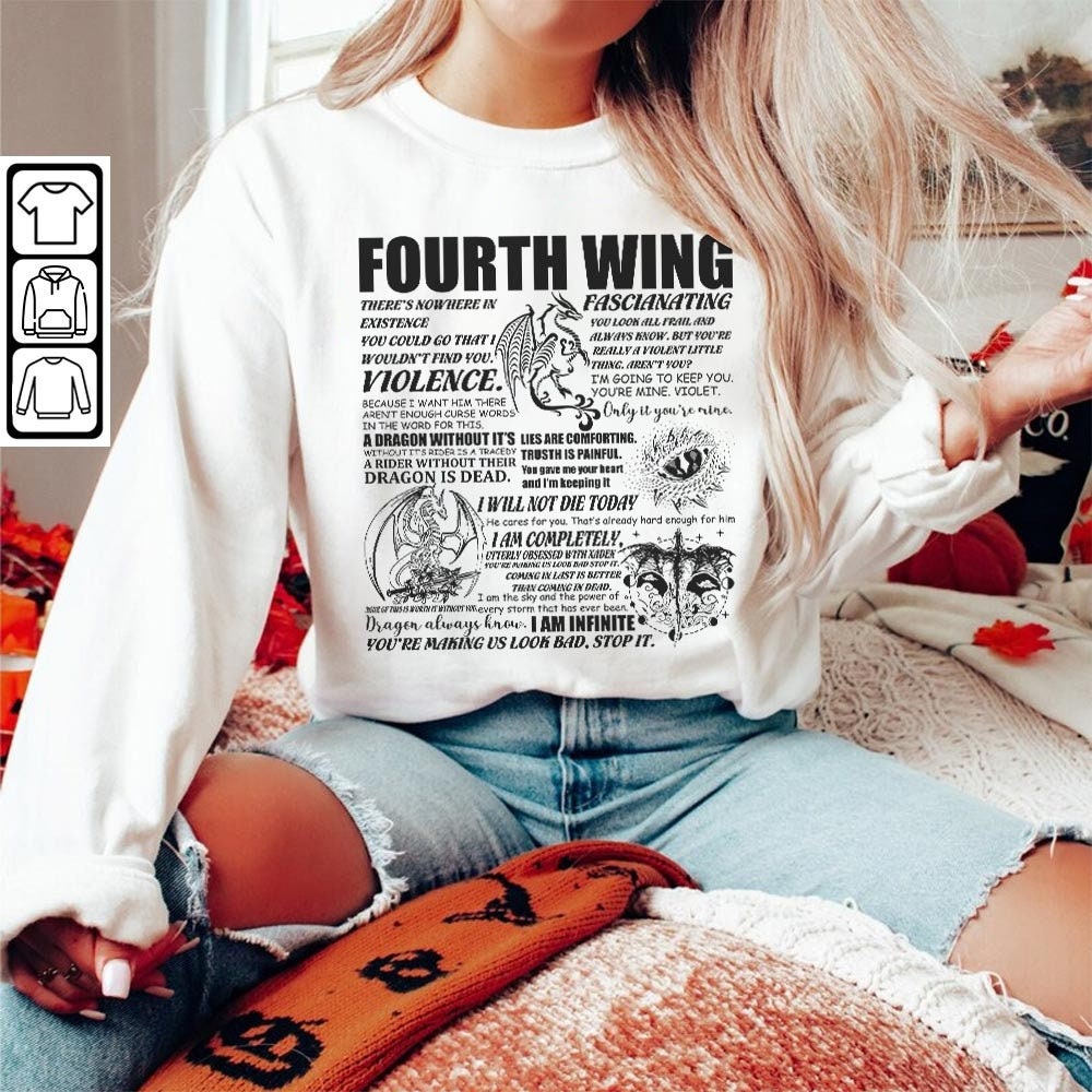 Fourth Wing Dragon Rider Doodle Art Shirt, Retro Fourth Wing Dragon Rider Book Lyrics Art Sweatshirt Hoodie Tattoo DA0806DT - 5.jpg