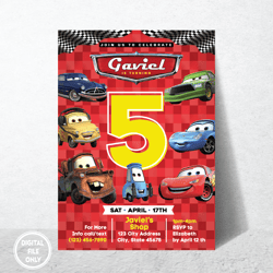 Personalized File Cars Birthday Invitation | Kids Birthday Invite | Editable | Printable Race Car Party| Digital PNG