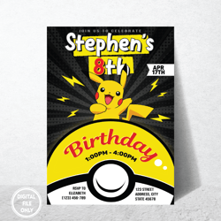 Personalized File Pokemone Birthday Invitation, Pokemon Birthday Invitation, Pokemon Invitation, Pikachu| Digital PNG
