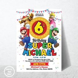 Personalized File Mario Birthday Invitation | Super Mario Birthday Invitation | Mario Invitation| Digital PNG