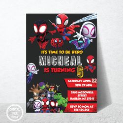 personalized file spidey and his amazing friends birthday invitation | printable party invitations| digital png
