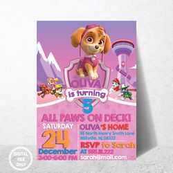 Personalized File Paw-ty Patrol Invitation | Kids Birthday Invitation Printable, Paw Birthday Invitation Gi| Digital PNG