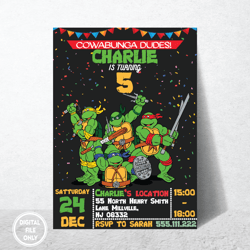 Personalized File Turtle Birthday Invitation | Printable Ninja Invite, Turtle Evite, Editable| Instant| Digital PNG