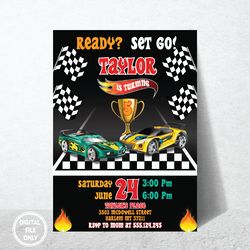 personalized file wheels birthday invitation, hot cars birthday invitation, kid invitation, race cars | digital png