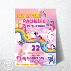 Personalized File My Little Pony Birthday Invitation | Little Pony Invite, Printable Birthday invite, Kids| Digital PNG