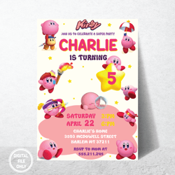 Personalized File Kirby Birthday Invitation | Printable Birthday Party Invitations, Kids party Invit| Digital PNG