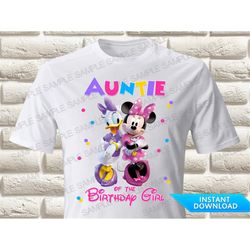 Minnie Mouse and Daisy Duck Auntie of the Birthday Girl Iron On Transfer, Minnie Mouse and Daisy Duck Iron On Transfer,