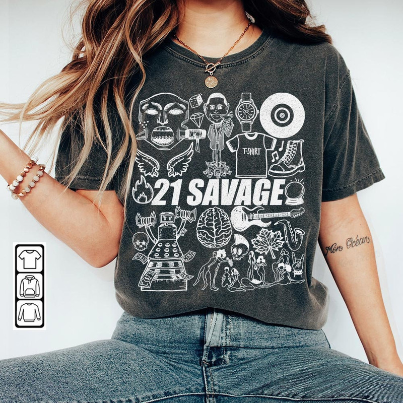 21 Savage Doodle Art Shirt, Vintage 21 Savage Merch Tee Album Lyrics Art Tattoo Sweatshirt Hoodie, Retro 21 Savage Tour Concert DA1206DT - 1.jpg