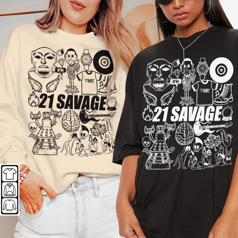 21 Savage Doodle Art Shirt, Vintage 21 Savage Merch Tee Album Lyrics Art Tattoo Sweatshirt Hoodie, Retro 21 Savage Tour Concert DA1206DT - 2.jpg