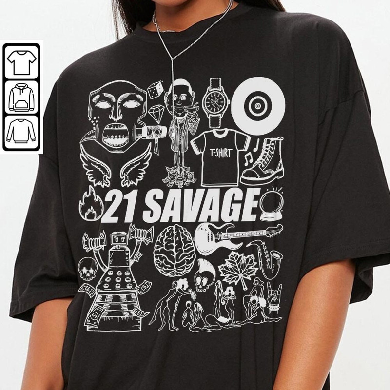 21 Savage Doodle Art Shirt, Vintage 21 Savage Merch Tee Album Lyrics Art Tattoo Sweatshirt Hoodie, Retro 21 Savage Tour Concert DA1206DT - 3.jpg