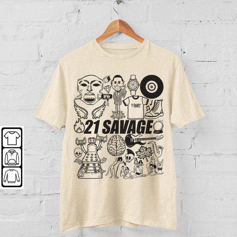 21 Savage Doodle Art Shirt, Vintage 21 Savage Merch Tee Album Lyrics Art Tattoo Sweatshirt Hoodie, Retro 21 Savage Tour Concert DA1206DT - 4.jpg