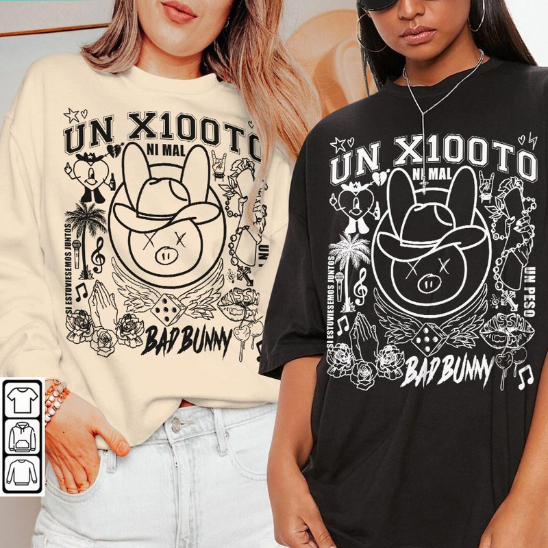 Bad Bunny Doodle Art Shirt, Vintage Un X100to Lyrics Merch Tee Sweatshirt Hoodie, Retro Bad Bunny Tattoo Tour 2023 DA0305DT - 2.jpg