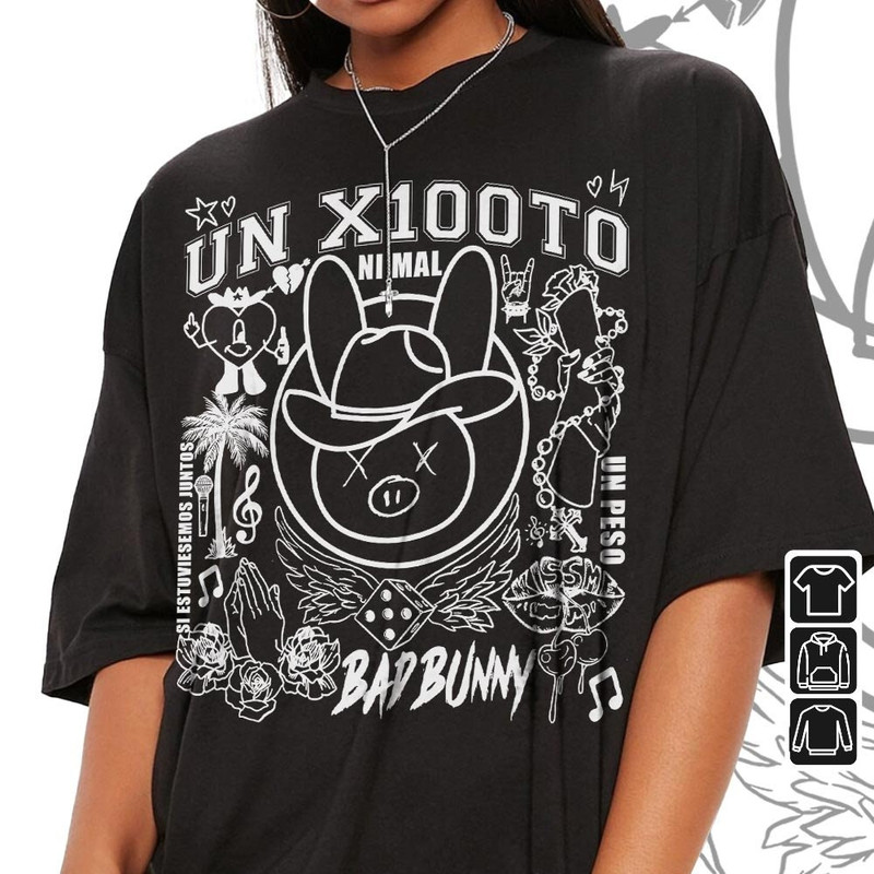 Bad Bunny Doodle Art Shirt, Vintage Un X100to Lyrics Merch Tee Sweatshirt Hoodie, Retro Bad Bunny Tattoo Tour 2023 DA0305DT - 3.jpg