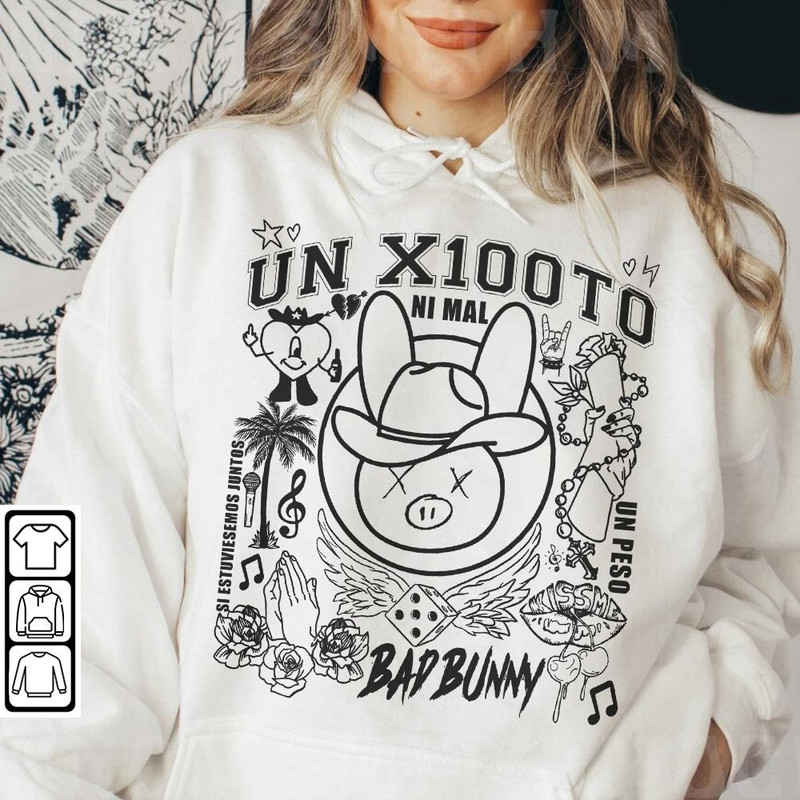 Bad Bunny Doodle Art Shirt, Vintage Un X100to Lyrics Merch Tee Sweatshirt Hoodie, Retro Bad Bunny Tattoo Tour 2023 DA0305DT - 4.jpg