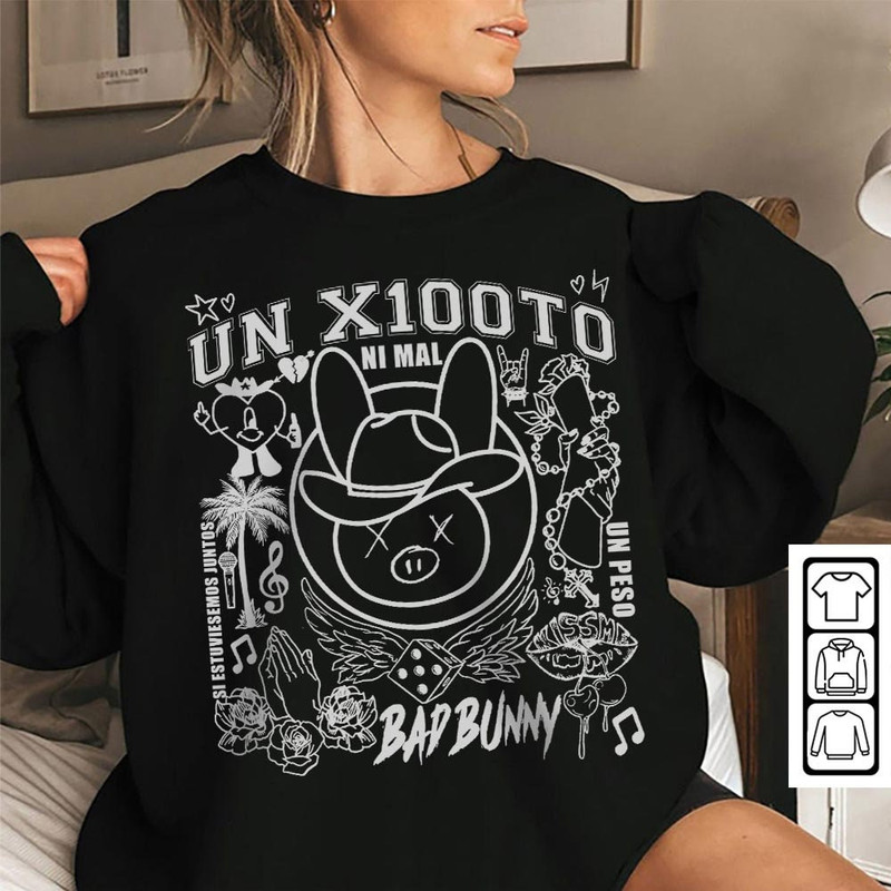 Bad Bunny Doodle Art Shirt, Vintage Un X100to Lyrics Merch Tee Sweatshirt Hoodie, Retro Bad Bunny Tattoo Tour 2023 DA0305DT - 5.jpg
