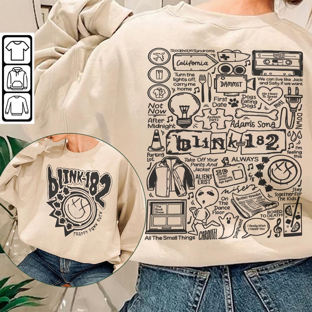 Blink 182 Doodle Art Shirt, 2 Side Vintage Blink 182 Merch Album Lyric Art Sweatshirt Hoodie, Blink 182 Tour DA1505DT - 2.jpg