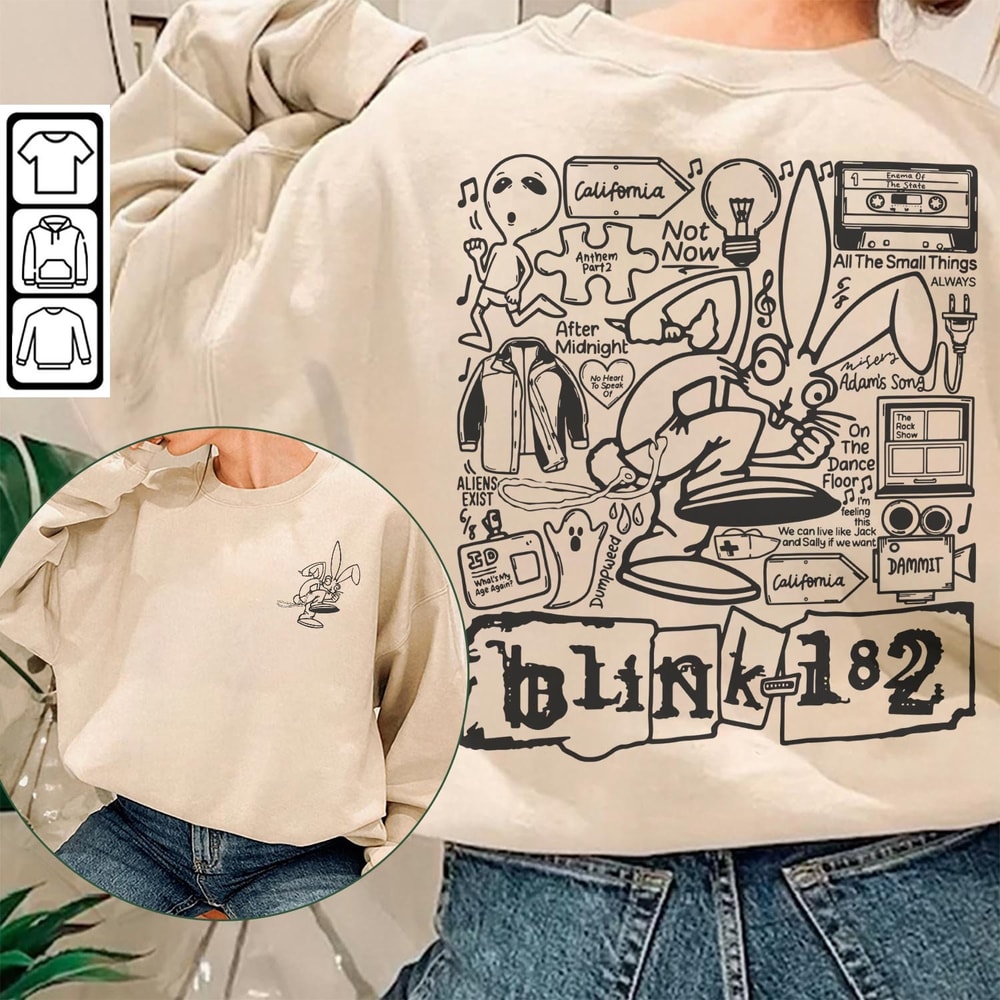 Blink 182 Doodle Art Shirt, 2 Side Vintage Blink 182 Merch Album Lyric Art Sweatshirt Hoodie, Blink-182 Tour 2023 Doodle DA1505DT - 4.jpg