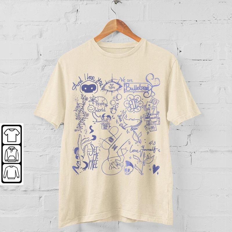 BTS Doodle Art Shirt, Vintage BTS Album Lyric Art Tattoo Sweatshirt Hoodie Tours 2023 Concert V1 DA3005DT - 4.jpg