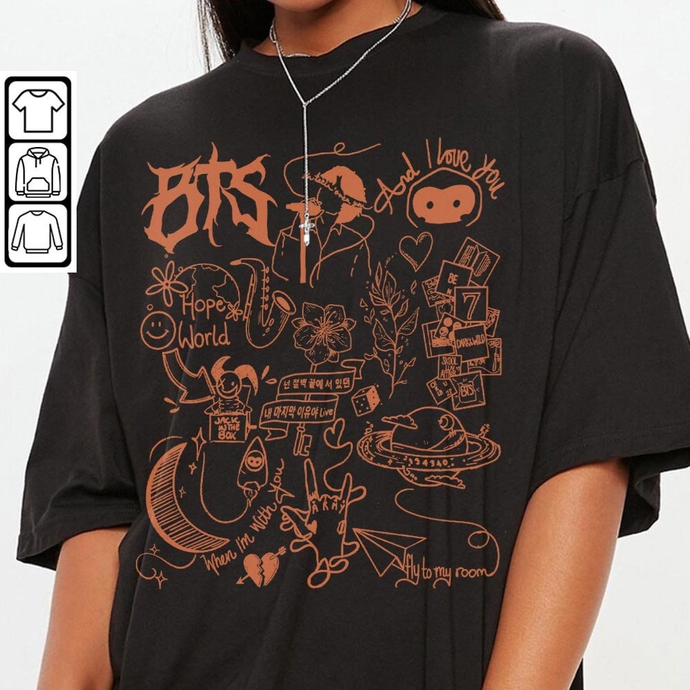 BTS Doodle Art Shirt, Vintage BTS Album Lyrics Art Tattoo Sweatshirt Hoodie Tour 2023 Concerts V1 DA3005DT - 3.jpg
