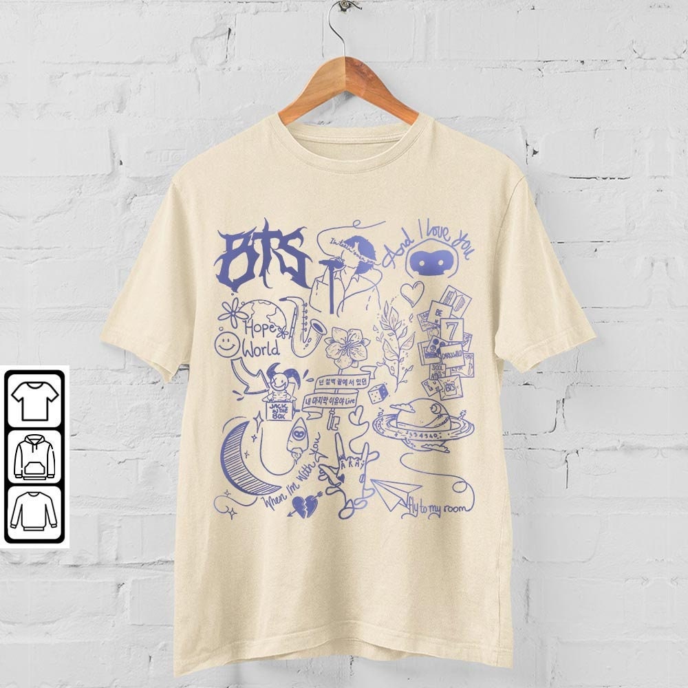 BTS Doodle Art Shirt, Vintage BTS Album Lyrics Art Tattoo Sweatshirt Hoodie Tour 2023 Concerts V1 DA3005DT - 4.jpg