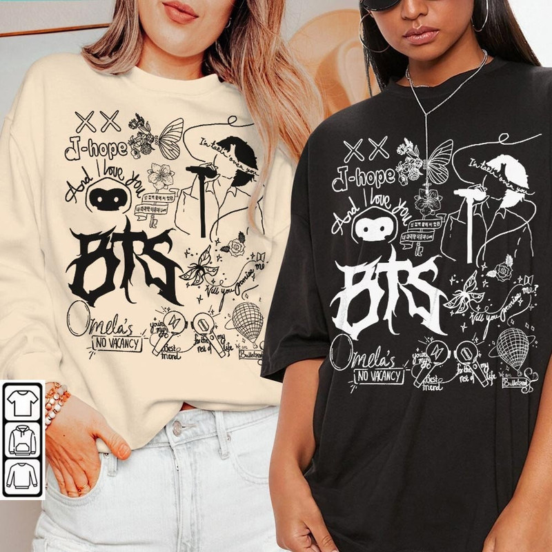 BTS Doodle Art Shirt, Vintage BTS Album Lyrics Art Tattoo Sweatshirt Hoodie, Retro BTS Tour 2023 Concert DA3005DT - 2.jpg