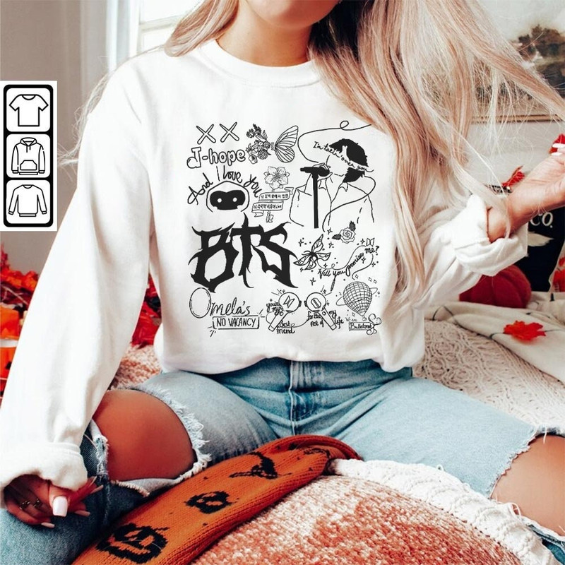 BTS Doodle Art Shirt, Vintage BTS Album Lyrics Art Tattoo Sweatshirt Hoodie, Retro BTS Tour 2023 Concert DA3005DT - 5.jpg