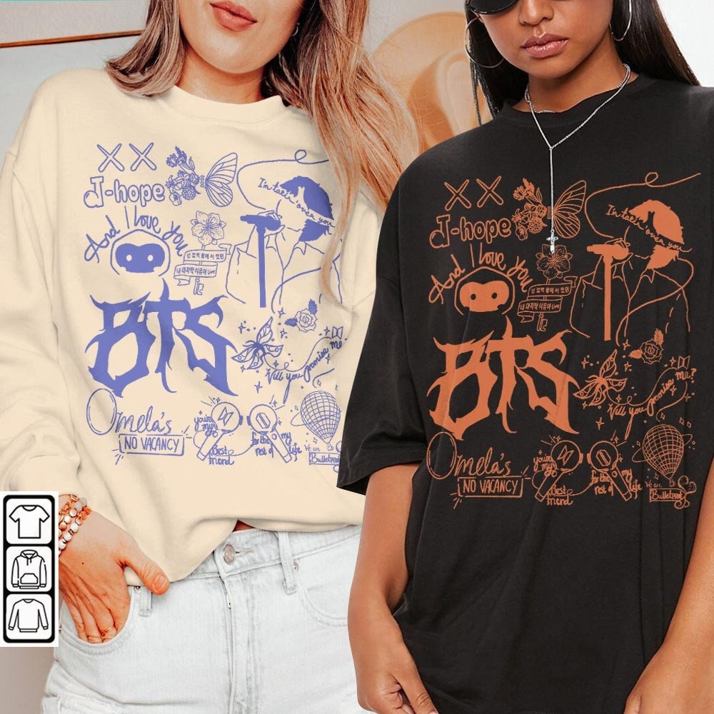 BTS Doodle Art Shirt, Vintage BTS Album Lyrics Art Tattoo Sweatshirt Hoodie, Retro BTS Tour 2023 Concert V1 DA3005DT - 1.jpg