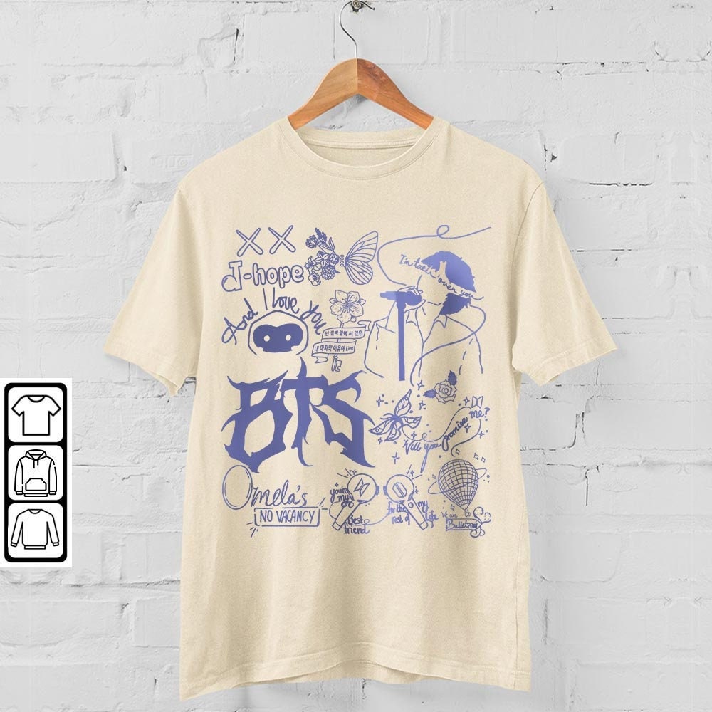 BTS Doodle Art Shirt, Vintage BTS Album Lyrics Art Tattoo Sweatshirt Hoodie, Retro BTS Tour 2023 Concert V1 DA3005DT - 4.jpg