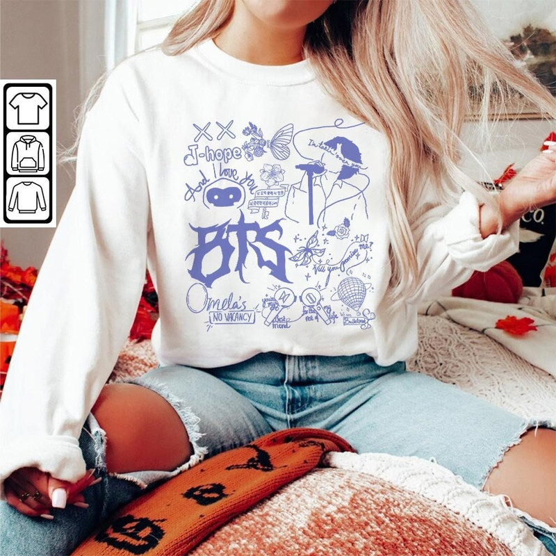 BTS Doodle Art Shirt, Vintage BTS Album Lyrics Art Tattoo Sweatshirt Hoodie, Retro BTS Tour 2023 Concert V1 DA3005DT - 5.jpg