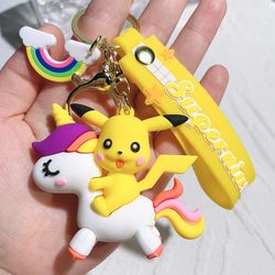 Pokemon Pikachu Keychain Cartoon Pikachu Unicorn Figure Keyrings Backpack Ornament Car Pendant Key Holder