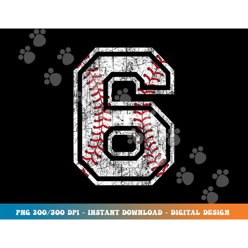 Baseball Jersey Number 6 Vintage Distressed 6th Birthday png, sublimation copy.jpg
