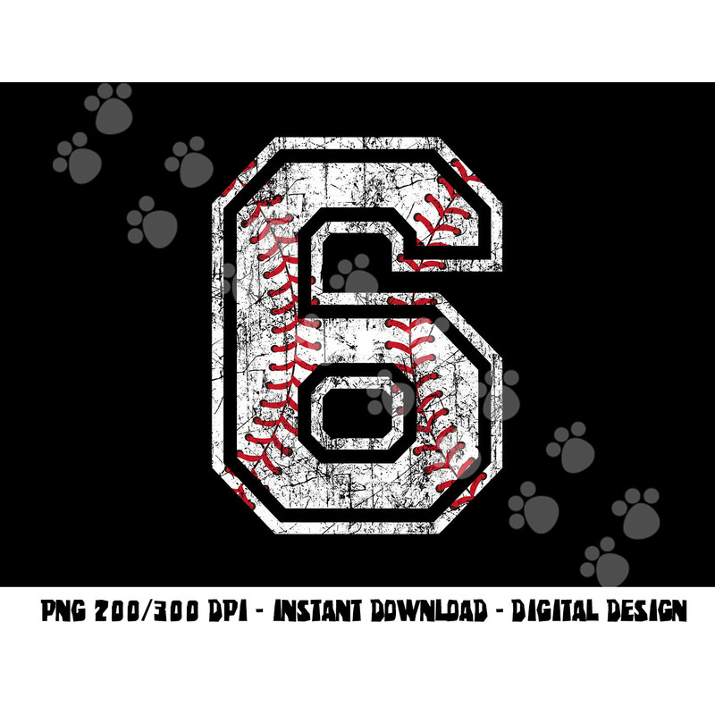 Baseball Jersey Number 6 Vintage Distressed 6th Birthday png, sublimation copy.jpg