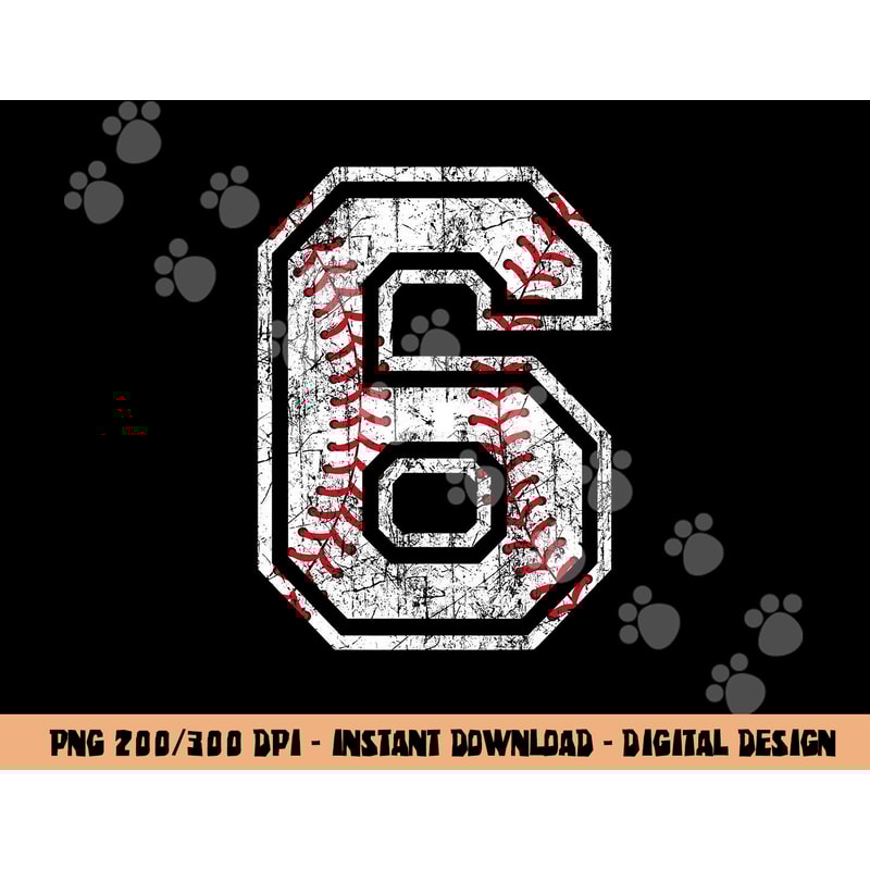 Baseball Jersey Number 6 Vintage Distressed 6th Birthday png, sublimation copy.jpg