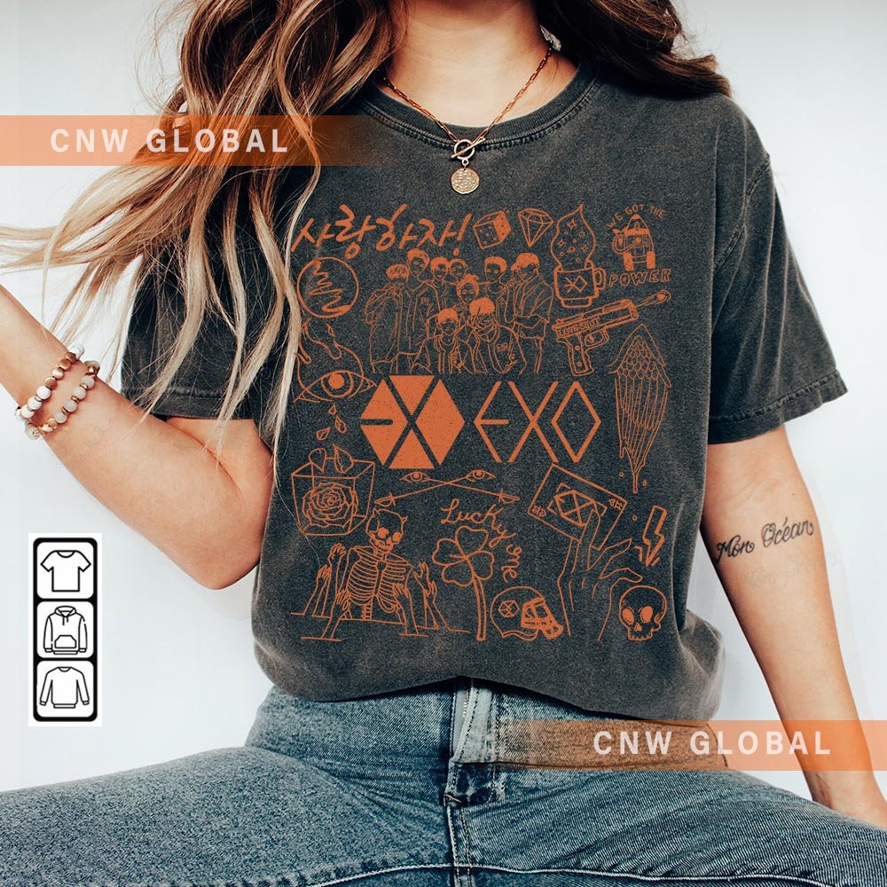 EXO Kpop Doodle Art Shirt, Vintage EXO Merch Tee Graphic Art Album Lyric Sweatshirt, Retro EXO Concert Tour 2023 DA0807DT - 2.jpg