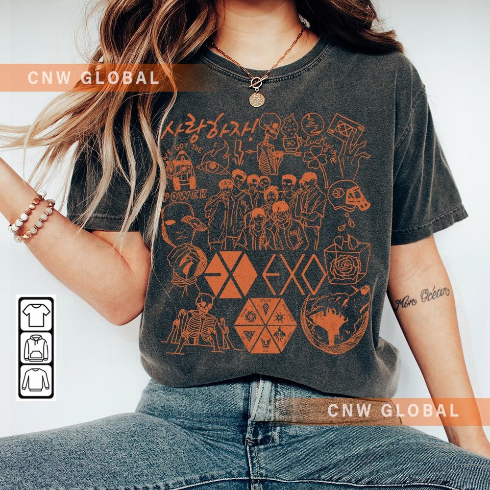 EXO Kpop Doodle Art Shirt, Vintage EXO Merch Tee Graphic Arts Album Lyric Sweatshirt, Retro EXO Concert Tour 2023 DA0807DT - 2.jpg
