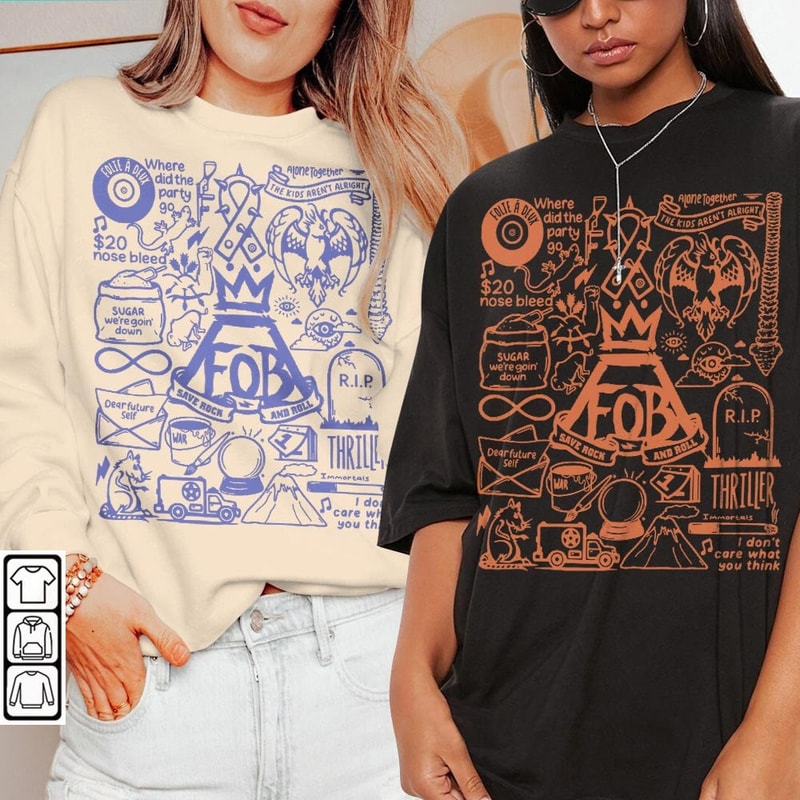 Fall Out Boy Doodle Art Shirt, Vintage Fall Out Boy Lyric Merch Tee Sweatshirt Hoodie, Fall Out Boy Tattoo Tour 2023 DA1205DT - 1.jpg