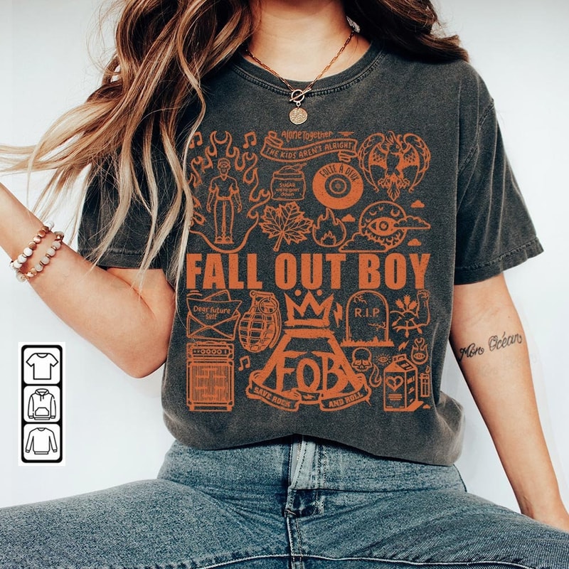Fall Out Boy Doodle Art Shirt, Vintage Fall Out Boy Lyrics Merch Tee Sweatshirt Hoodie, Retro Fall Out Boy Tattoo Tour 2023 DA1205DT - 2.jpg