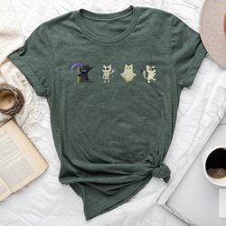 black cat shirt gift for halloween, halloween cat shirt, mummy black cat t-shirt, grim reaper cat shirt,spooky vibes shi