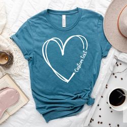 custom text heart line shirt, love shirt, double heart shirt, your name heart line,cute heart tee,personalized mom shirt