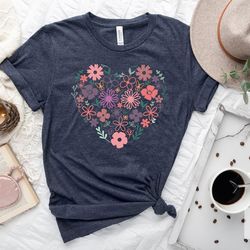 flower heart shirt, floral heart shirt, botanical shirt, flower bouquet shirt, wild flower shirt, flower shirt, floral s