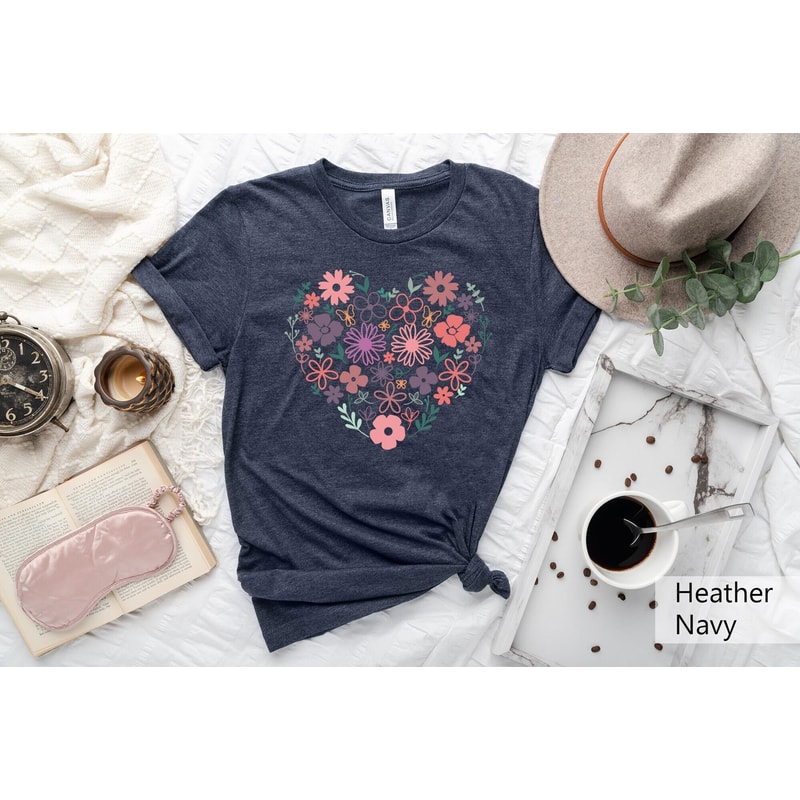 Flower Heart Shirt, Floral Heart Shirt, Botanical Shirt, Flower Bouquet Shirt, Wild Flower Shirt, Flower Shirt, Floral Shirt, Heart Shirt - 1.jpg