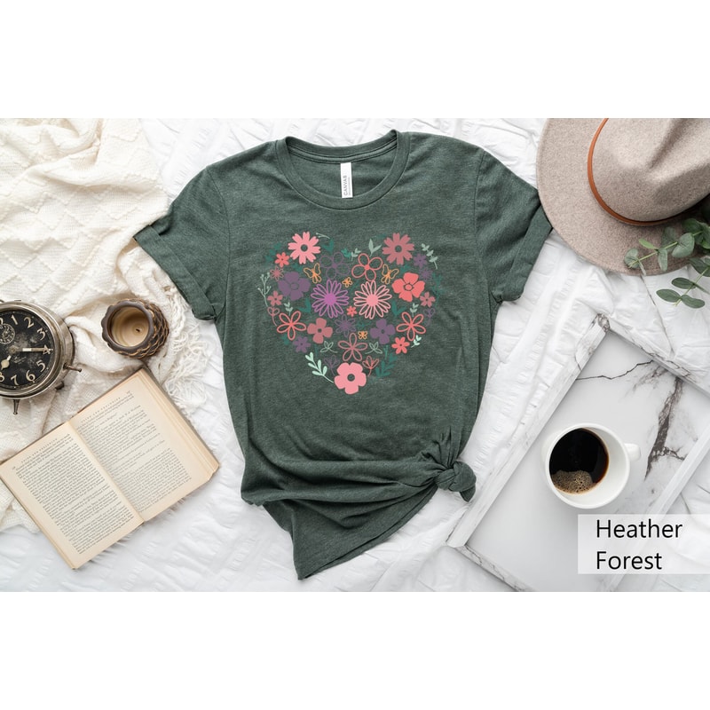 Flower Heart Shirt, Floral Heart Shirt, Botanical Shirt, Flower Bouquet Shirt, Wild Flower Shirt, Flower Shirt, Floral Shirt, Heart Shirt - 2.jpg
