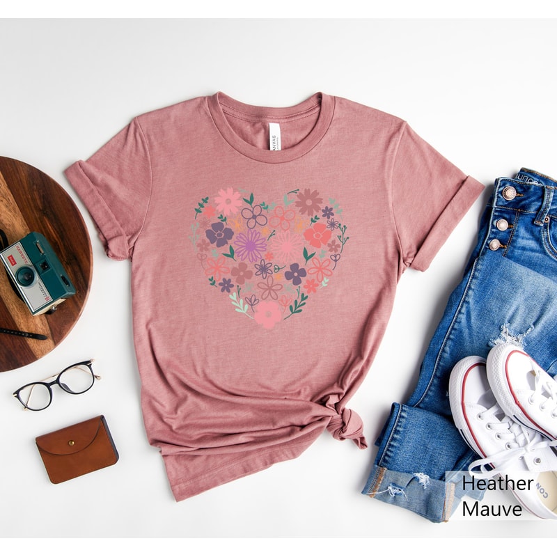Flower Heart Shirt, Floral Heart Shirt, Botanical Shirt, Flower Bouquet Shirt, Wild Flower Shirt, Flower Shirt, Floral Shirt, Heart Shirt - 4.jpg