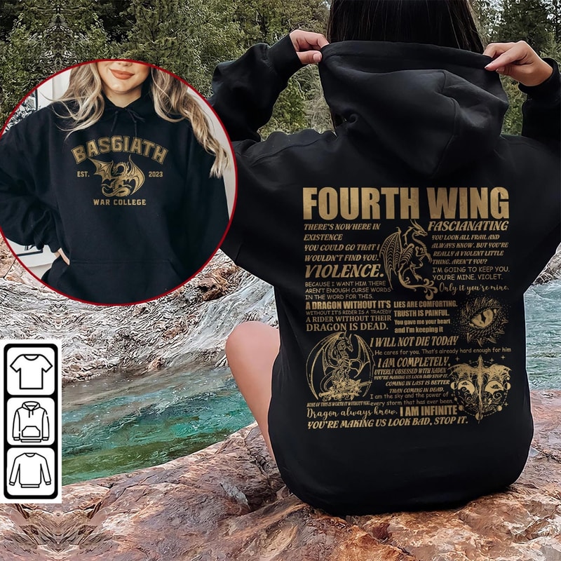 Fourth Wing Dragon Rider Doodle Art Shirt, 2 Side Retro Fourth Wing Dragon Rider Basgiath War College Book Art Sweatshirt Tattoo V1 DA86DT - 5.jpg