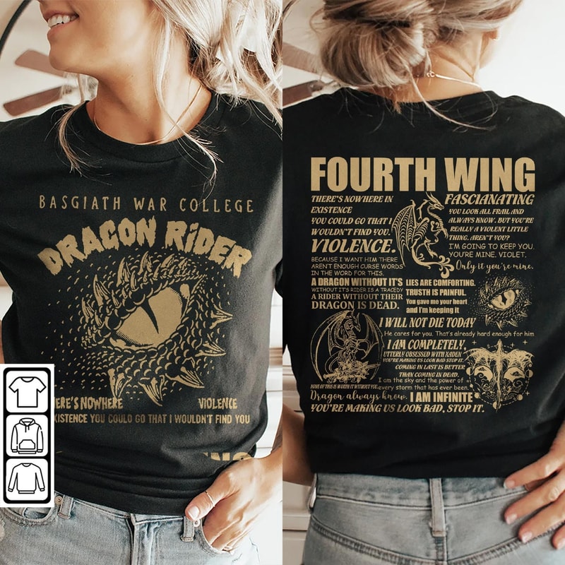 Fourth Wing Dragon Rider Doodle Art Shirt, 2 Side Retro Fourth Wing Dragon Rider Basgiath War College Book Art Sweatshirt Tattoo V2 DA86DT - 1.jpg