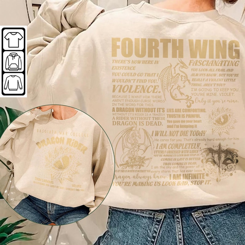 Fourth Wing Dragon Rider Doodle Art Shirt, 2 Side Retro Fourth Wing Dragon Rider Basgiath War College Book Art Sweatshirt Tattoo V2 DA86DT - 2.jpg