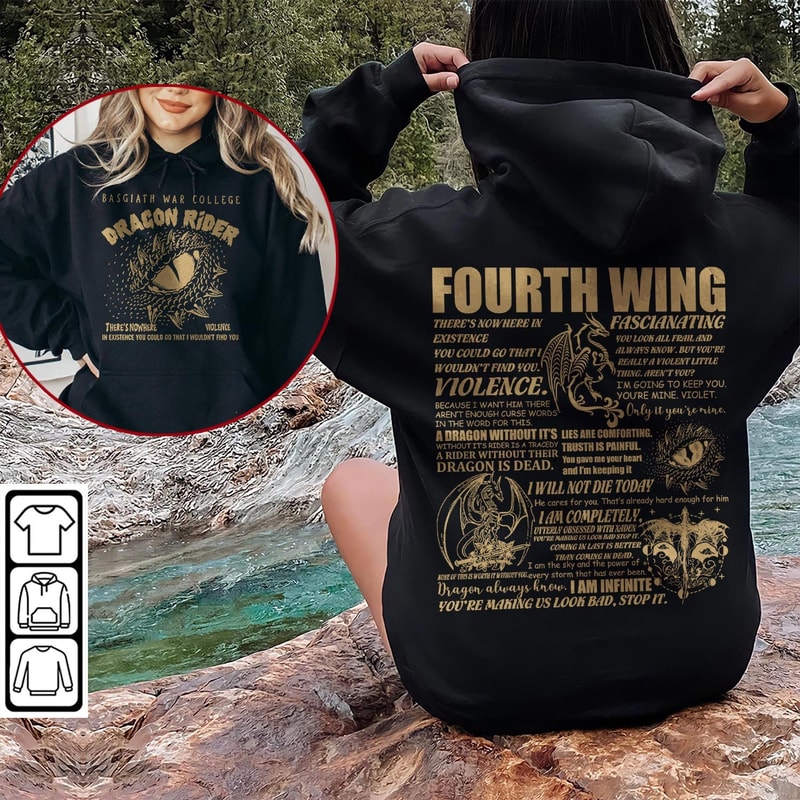 Fourth Wing Dragon Rider Doodle Art Shirt, 2 Side Retro Fourth Wing Dragon Rider Basgiath War College Book Art Sweatshirt Tattoo V2 DA86DT - 5.jpg
