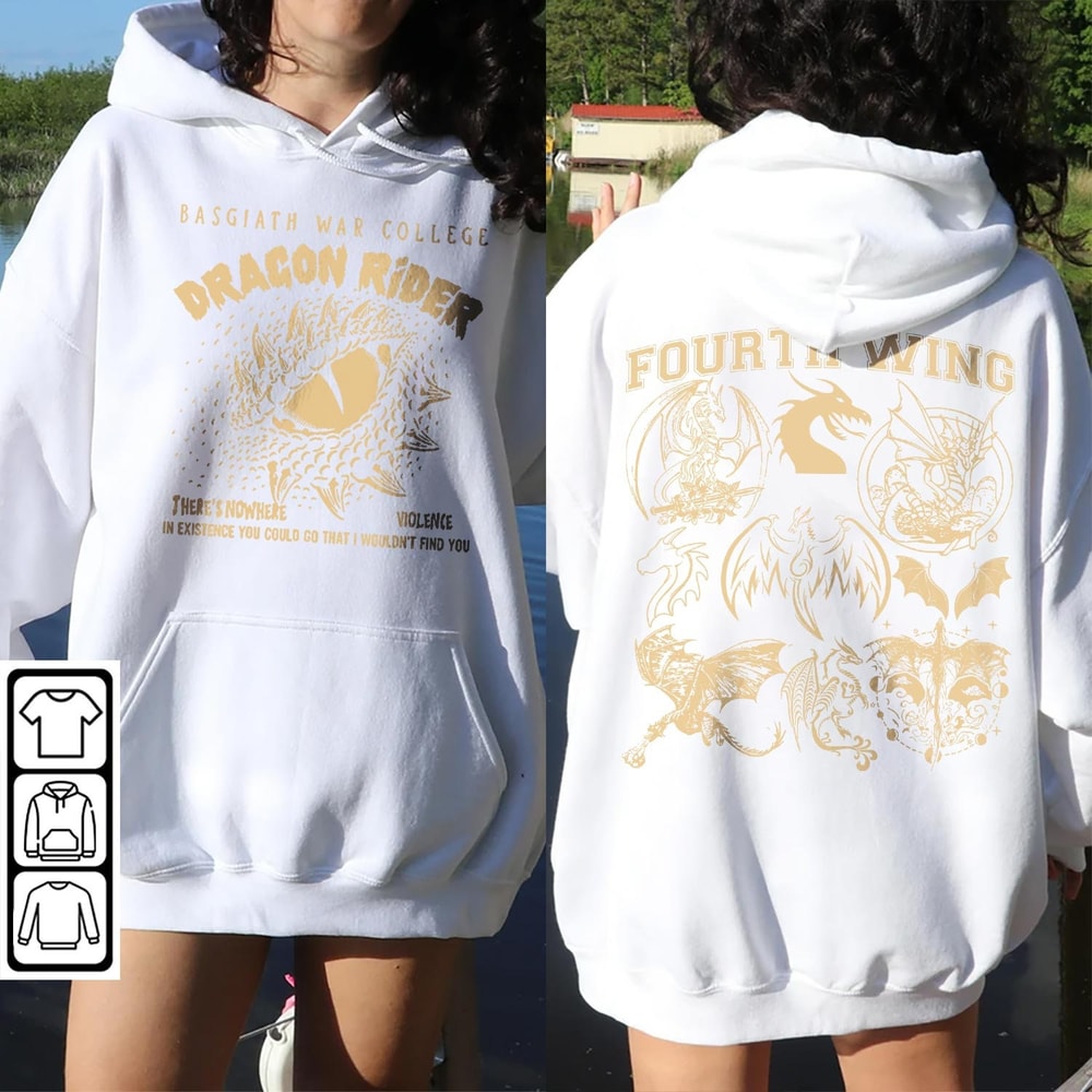 Fourth Wing Dragon Rider Doodle Art Shirt, 2 Side Retro Fourth Wing Dragon Rider Basgiath War College Book Art Sweatshirt Tattoo V3 DA86DT - 3.jpg