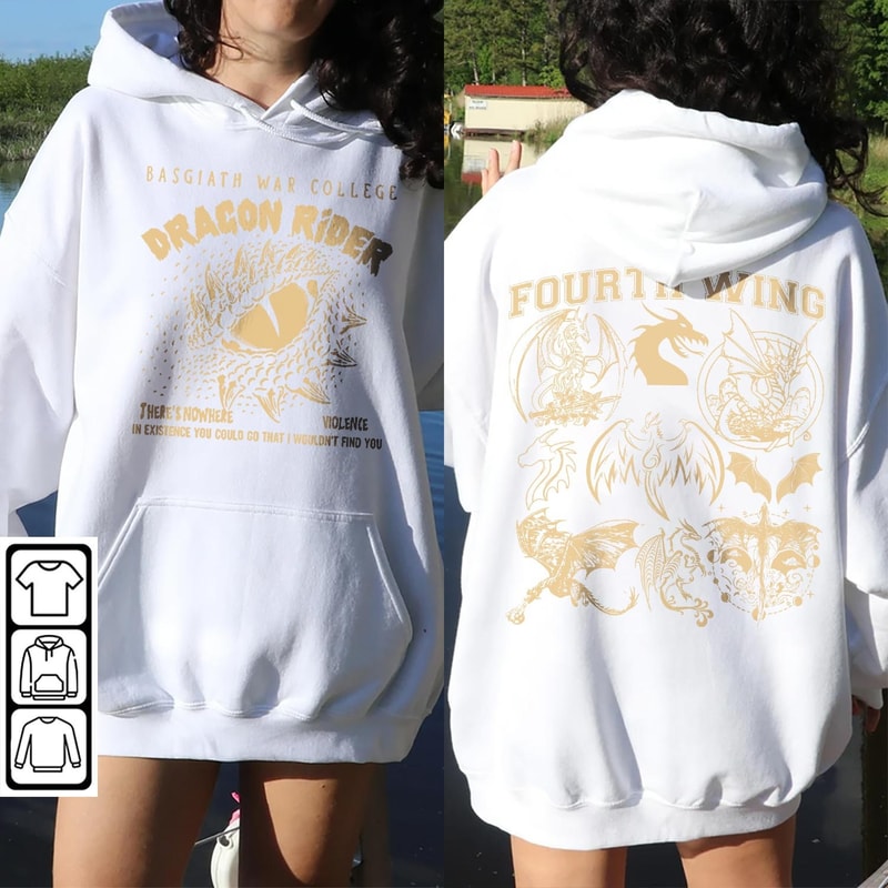 Fourth Wing Dragon Rider Doodle Art Shirt, 2 Side Retro Fourth Wing Dragon Rider Basgiath War College Book Art Sweatshirt Tattoo V3 DA86DT - 3.jpg